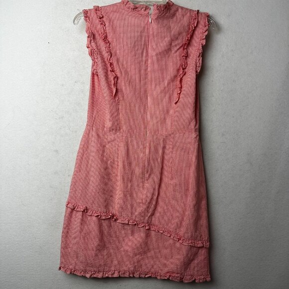 Clover and Sloane dress sz S red gingham seersucker sleeveless ruffle lined - Picture 5 of 5